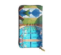 JKDGOJ Portefeuille long en cuir avec imprimé flamant rose et piscine pour femme Grande capacité Sac à fermeture éclair