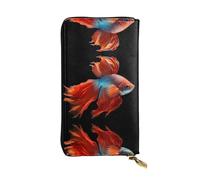 JKDGOJ Portefeuille long en cuir avec imprimé poisson avec un cœur triste pour femme - Grande capacité - Sac à fermeture éclair pour cartes de crédit