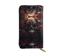 JKDGOJ Portefeuille long en cuir pour femme avec fermeture éclair et motif tête de mort, fleur, rose, grande capacité