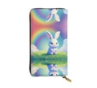 JKDGOJ Portefeuille long en cuir pour femme avec fermeture éclair Motif arc-en-ciel et lapin Grande capacité