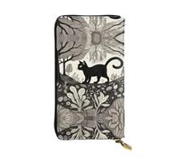 JKDGOJ Portefeuille long en cuir pour femme avec imprimé abstrait de chat marchant - Grande capacité - Sac à fermeture éclair pour cartes de crédit