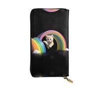 JKDGOJ Rainbow meets a cat Prints Portefeuille long en cuir pour femme Grande capacité avec fermeture éclair