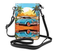 JKDGOJ Sac à bandoulière imprimé voiture sous cocotiers Sac à bandoulière pour téléphone portable, petit portefeuille pour femme, un cadeau pratique adapté pour sortir, faire de l'exercice et faire du