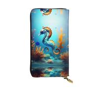 JKDGOJ Seabed Coral Seahorse Prints Portefeuille long en cuir pour femme Grande capacité avec fermeture éclair