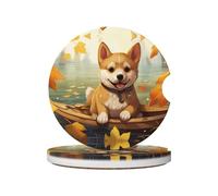 JKDGOJ Shiba Inu on Board Prints Lot de 2 dessous de verre absorbants en céramique antidérapants pour décoration de voiture