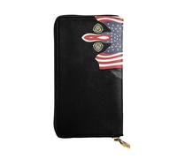 JKDGOJ Soldat avec drapeau national imprimé portefeuille long en cuir pour femme grande capacité carte de crédit sac à fermeture éclair