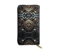 JKDGOJ Steampunk Gear Prints Portefeuille long en cuir pour femme Grande capacité avec fermeture éclair