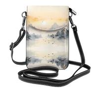 JKDGOJ Sunset Mountain Illustration Prints Sac à bandoulière pour téléphone portable, petit portefeuille pour femme, un cadeau pratique adapté pour les sorties, l'exercice et le shopping