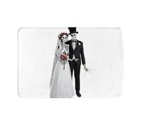 JKDGOJ Tapis de sol antidérapant avec imprimé couple de squelettes heureux pour intérieur et extérieur, convient pour les entrées de chambre à coucher et de salle de bain, 40,6 x 61 cm