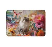 JKDGOJ Tapis de sol antidérapant imprimé chat gris assis pour intérieur et extérieur, convient pour les entrées de chambre à coucher et de salle de bain, 40,6 x 61 cm