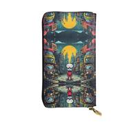 JKDGOJ The Mechanical City with Red Figures Prints Portefeuille long en cuir pour femme Grande capacité Sac à fermeture éclair