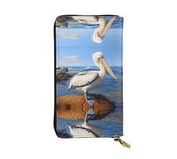 JKDGOJ The Mighty Pelican Prints Portefeuille long en cuir pour femme Grande capacité avec fermeture éclair