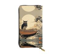 JKDGOJ The owl on the small boat Prints Portefeuille long en cuir pour femme Grande capacité avec fermeture éclair