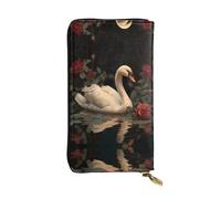 JKDGOJ The Swan and the Rose Prints Portefeuille long en cuir pour femme Grande capacité avec fermeture éclair