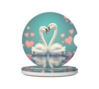 JKDGOJ The Swan in Love Prints Lot de 2 dessous de verre absorbants en céramique antidérapants pour décoration de voiture