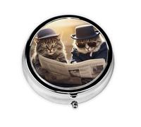 JKDGOJ The Two Cool Cats. Mini pilulier rond avec 3 compartiments pour le rangement des pilules et les voyages