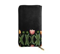 JKDGOJ Tulip Trifolium Prints Portefeuille long en cuir pour femme Grande capacité avec fermeture éclair