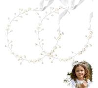 JKDHJK Lot de 2 Couronnes de Cheveux, couronne fleur cheveux à Perles Nacrées Argent avec Ruban - Accessoire pour Mariage, Première Communion et Demoiselles d’Honneur