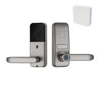 JKDND Serrure Intelligente À Empreinte Digitale Pour Porte Intérieure Compatible Avec Mot De Passe/clé/empreinte Digitale/carte IC/application Tuya + Passerelle Bluetooth(Silver HUB)