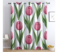 Jkepztyl Rideau Tulipe Rose Occultant Lot De 2 à Oeillets, Draperies Fleur Botanique Thermique Isolant, Rideaux Intérieurs Décoration pour Chambre Salon Cuisine, L140 X H200 cm