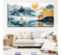JKEVCBIAX Affiche sur toile représentant un paysage abstrait de lever de soleil et de montagnes dorées, décoration murale pour chambre (30 x 60 cm/sans cadre)