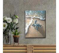 JKEVCBIAX Affiches et impressions représentant une adorable petite tortue de mer sur la plage, art mural abstrait minimaliste sur toile, peinture esthétique moderne (40 x 60 cm/sans cadre)