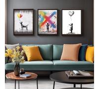 JKEVCBIAX Art mural minimaliste abstrait sur toile, style graffiti moderne, représentant un ballon et un chiot (20 x 30 cm x 3 / sans cadre)