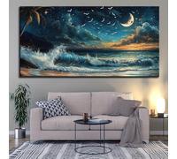 JKEVCBIAX Grande fresque murale - Décoration murale de plage avec lune et océan, œuvre d'art décorative pour la maison (80 x 160 cm/sans cadre)