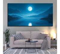 JKEVCBIAX Grande toile moderne, représentant un paysage serein de lac et de montagne au clair de lune, idéal pour la décoration de la chambre, de la cuisine ou de la maison (55 x 110 cm/sans cadre).
