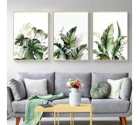 JKEVCBIAX Impression sur toile HD, décoration murale classique et simple, plantes tropicales, feuilles vertes, fleurs dorées, 30 x 45 cm, sans cadre