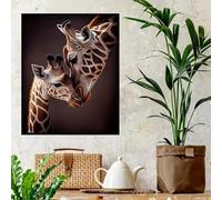 JKEVCBIAX Impression sur toile moderne représentant une famille de girafes, imperméable et sans cadre, pour salon, chambre à coucher ou bureau, 21 x 30 cm, sans cadre