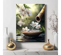 JKEVCBIAX Panneau mural zen minimaliste moderne - Toile artistique représentant des fleurs blanches sereines, idéale pour une décoration de paysage naturel paisible (70 x 100 cm/Sans cadre)