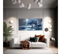 JKEVCBIAX Peinture murale sur toile représentant une cabane de lune bleue, décoration moderne pour la maison, cadeau de fête pour la famille (30 x 60 cm, sans cadre)