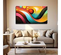 JKEVCBIAX Tableau abstrait bohème - Peinture sur toile représentant des vagues et des cercles vibrants, affiche minimaliste (30x60cm/sans cadre)