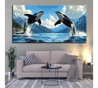 JKEVCBIAX Tableau décoratif haute définition représentant une famille d'orques dans un océan bleu (70 x 140 cm, sans cadre)