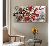 JKEVCBIAX Tableau sur toile représentant des fleurs rouges et blanches sur fond gris - Affiche décorative moderne et artistique pour la maison (70 x 140 cm/Sans cadre)