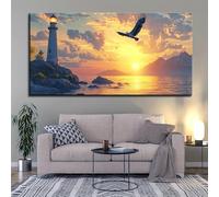 JKEVCBIAX Tableau sur toile représentant un paysage de phare, art mural abstrait, peinture de vue côtière, décoration murale moderne (80 x 160 cm/sans cadre)