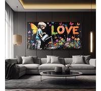 JKEVCBIAX Tableau sur toile sur le thème de l'amour moderne, grande décoration murale abstraite sur fond sombre pour salon, œuvre d'art contemporaine (75 x 150 cm/sans cadre)