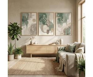 JKEVCBIAX Tableau sur toile verte - Images modernes aquarelles de feuilles vert sauge et beige - Affiches pour la maison, le salon ou la chambre (30 x 40 cm x 3 / Sans cadre)