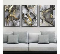 JKEVCBIAX Tableaux muraux pour salon, gris et doré, style fluide, texture marbre, art abstrait sur toile (30 x 45 cm x 3 / sans cadre)