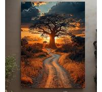 JKEVCBIAX Toile « Coucher de soleil tropical » - Avenue des Baobabs, Madagascar, impression d'art sur toile représentant un monument naturel (60 x 90 cm/sans cadre)