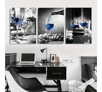 JKEVCBIAX Toile murale pop bleue en forme de verre à vin, style rétro noir et blanc, impression d'art moderne sur toile jaune représentant un verre à vin (50 x 70 cm x 3 / sans cadre)