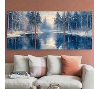 JKEVCBIAX Toile murale représentant un paysage d'hiver bleu et blanc - Parfait pour le salon, parfait pour la décoration de la chambre (60 x 90 cm x 3, sans cadre)