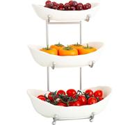 JKFGYTHG Corbeille à fruits à étages pour comptoir de cuisine, ensemble de 3 coupes à fruits en céramique, porte-fruits blanc pour snacks, noix, sucreries, gâteaux et légumes