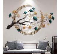 JKFGYTHG Décoration murale de luxe en métal avec des feuilles de ginkgo, décoration d'art naturel pour le salon, la chambre, la cuisine et l'hôtel, 134x83cm