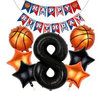 JKGOO Ballons en forme de chiffre de basket-ball de 101,6 cm, décorations de fête pour anniversaire, kit d'arche de ballons en aluminium Mylar pour fête d'anniversaire sur le thème du sport