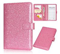 JKhandy Livre de serveur pour serveuse - Portefeuille en cuir avec poche zippée, joli carnet de service et bloc-notes de serveur avec fermeture magnétique, rose pailleté