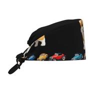 JKIEGOQ Chapeau de travail respirant Little Corgi jouant avec une voiture imprimé peau de pêche velours réglable, doux, polyvalent