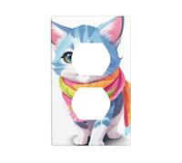 JKIEGOQ Chaton portant une écharpe colorée imprimée double prise murale panneau de couverture électrique plaque décorative résistante à la chaleur 11,4 x 7 cm