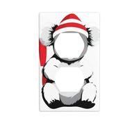 JKIEGOQ Koala en chapeau de Père Noël Impression Double prise murale Panneau mural Plaque de couverture de prise électrique Décoration résistante à la chaleur 11,4 x 7 cm